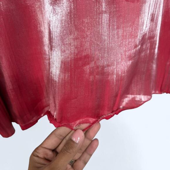 Vintage Milano Metallic Pink Crinkle Button Down Blouse XL Y2K Glam Party Top - Picture 7 of 10